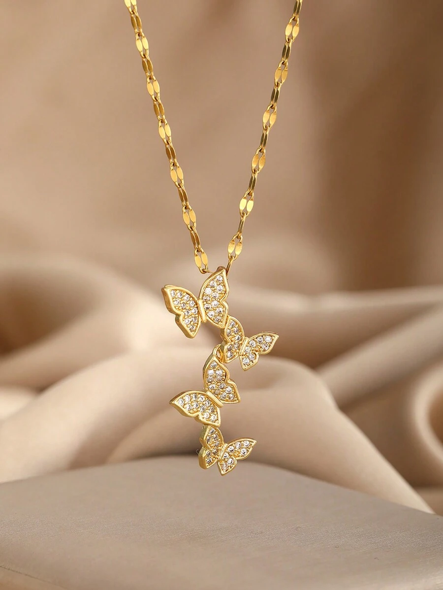 1件时尚精致蝴蝶项链，甜美颈链，儿童夏季项链，精美生日礼物 - 金黃色 - 查看 1