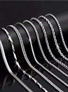 8 Stylish Stainless Steel Men's Titanium Steel Box Chain Necklace Flat Snake Chain Keel Chain Water Wave Chain Stainless Steel Collarbone Necklace Jewellery Set For Men's Daily Use