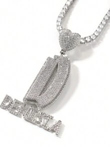 1 pieza Colgante personalizado con forma de corazón, con letra grande y letra pequeña debajo, material de latón con circonita cúbica, estilo hip-hop, adecuado para uso diario, viene con 1 cadena trenzada - Multicolor - Ver 7