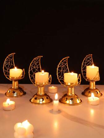 1 Pc Rama Iron Candlestick , Metal Decoration, Luxury Candle Holders, Home Decor, Room Decor, Party And Holiday Decor Ornament,Living Room Accessories,Star,Moon,Lantern Rama E-I-D