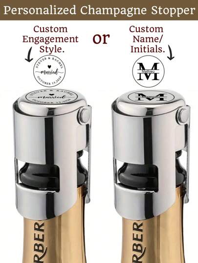 Personalized Champagne Stopper, Stainless Steel Material With Reusable Silicone Champagne Stopper, Customizable Engagement Champagne Stopper, Suitable For Champagne, Cava, Prosecco, Sparkling Wine, Silver Bottle Stopper, Engraved, Can Be Used As Wedding Anniversary Gift, Engagement Gift, Wedding Gift, Housewarming Gift, Brunch Gift
