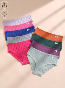 9pcs/Pack Women's Seamless Low-Rise Solid Color Breathable Comfortable Sporty Briefs - Multicolor - View 2