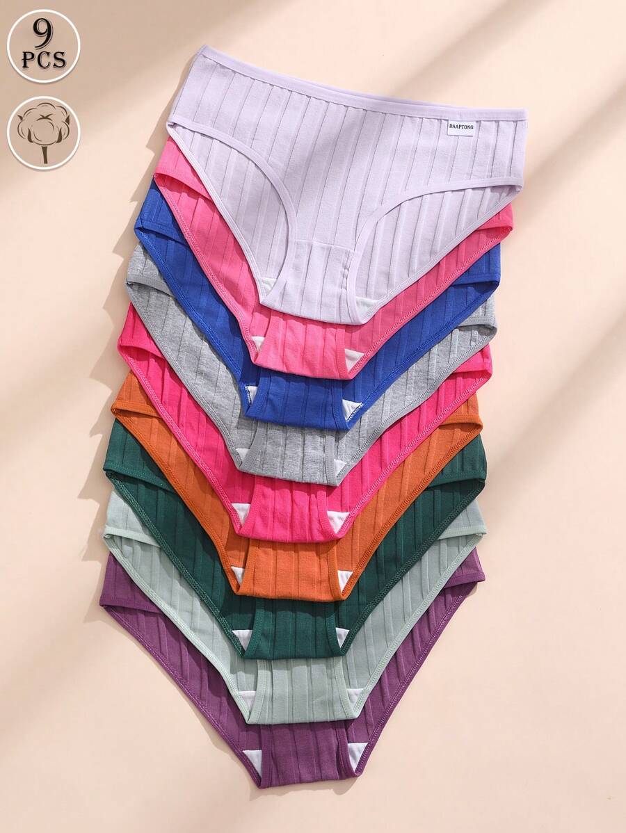 9pcs/Pack Women's Seamless Low-Rise Solid Color Breathable Comfortable Sporty Briefs - Multicolor - View 1