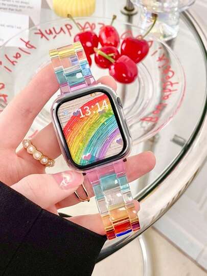 1PC Women Candy Colored Acrylic Strap Compatible With Apple Watch Strap Ultra 49mm Band 45mm 44mm 42mm 41mm 40mm 38mm Fashion Spring Summer Rainbow Color Dopamine Watch Band Compatible With Apple Watch Series 9 8 7 Se 6 5 4 3 2 1 Band,Fashion Apple Watch Bands,Smart Watch Strap Compatible With Apple Watch Band,Bracelet Apple Watchband,Apple Watch Strap Accessories