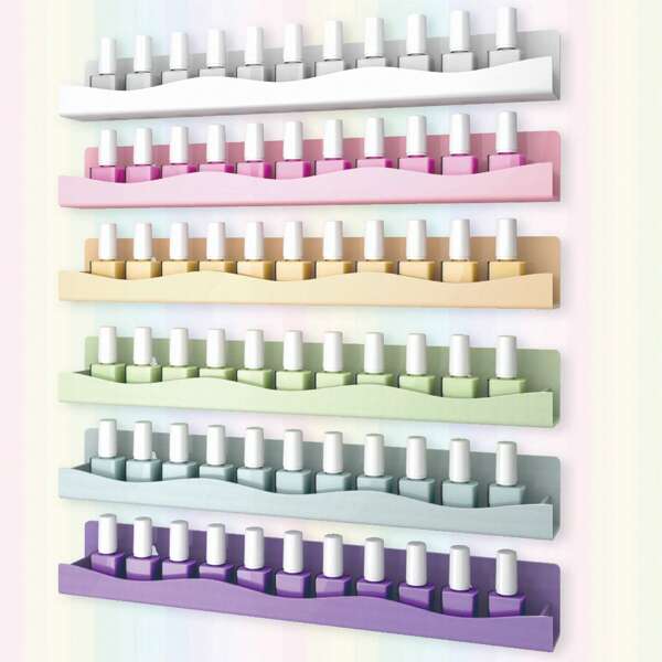 Nail Polish Wall Rack,15 Inch 6 Pastel Colors Acrylic Nail Polish Floating Shelves For 66-90 Bottles Multi-Purpose,Ideal Gift For Girls Teens,Great Display For Salons Retailers,For Holiday Beach, Bathroom Collection, Bedroom Collection, Large Capacity