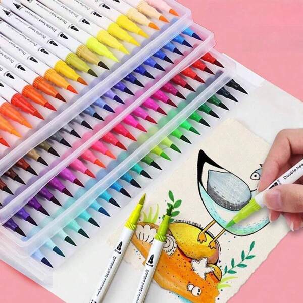 12-120 Colors Dual Tip Watercolor Pen Bag/Box Washable Non-Ttick Hook Pen Graffiti Painting Set Marker Pen Stationery Back To School