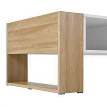 MERAX High Glossy Coffee Table With 2 Drawers, Practical Two Tone Center Table With Hidden Compartments, Rectangle Cocktail Table With Open Storage Shelf For Living Room, Bedroom, White/Black, 41.3*23.6" - Trắng + Tự nhiên - Xem 11