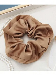 1入組女款多色仿真絲絲帶髮圈，單色簡約邊緣，適用於馬尾和包子頭休閒裝 - 卡其色 - 查看 10