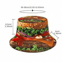 Sombrero de cubo con estampado 3D de hamburguesa, sombrero unisex de hip hop reversible para uso al aire libre