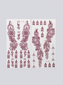 Tiebeauty 2 Sheet Flower Henna Tattoo Sticker Brown Waterproof Hand Tattoo Sticker For Women Party Decals Mehndi Designs