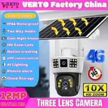 Cámara para exteriores de 12MP, 6K, con ranura para tarjeta SIM 4G, panel solar de 10W a prueba de agua. Cuenta con doble lente, tres pantallas, aplicación inteligente V380PRO. Con clasificación IP66 a prueba de agua y polvo, visión nocturna de alta definición, intercomunicador bidireccional y detección PIR inteligente. - Cámara de ultra alta definición 4G-12MP - Ver 2