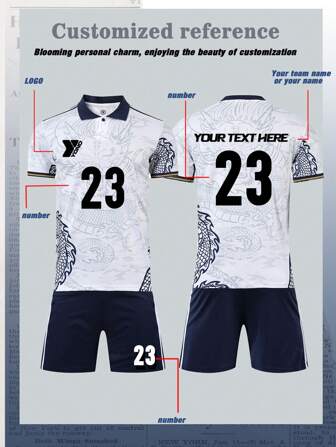 Customizable Children's Clothing With Logo Numbers And Names, Featuring Dragon Patterns, 13-16 Year Old Children's Sportswear Sets, And Customized Outdoor Sports Training Soccer Jerseys