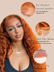 30英寸姜黄色深波浪蕾丝前假发，真人发丝，13x4橘姜色假发，350%深卷蕾丝前假发，透明姜黄色深波浪假发，180%密度，女士橘色深波浪前假发 - S350 - 查看 2