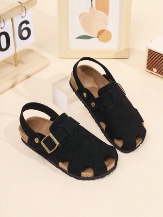 1 双纯色优雅舒适一脚蹬平底沙滩凉鞋，百搭日常穿着