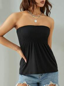 Women Tube Tops Solid Floral Leopard Print Sleeveless Tank Tops - Negro - Ver 3