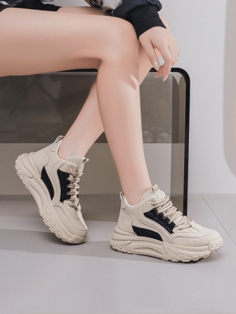 新款女士运动鞋，时尚简约纯色低帮拼接跑步鞋，软底舒适透气防滑休闲运动鞋，适合户外运动、跑步、徒步、家庭聚会、通勤、骑行、多功能