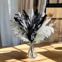 50/60 pezzi profumo di fiori secchi di lusso neri e bianchi - 50 pezzi di erba delle Pampas, code di coniglio, canne di palude, fiori di campo, lavanda e piante secche, ideali per matrimoni, decorazioni per la casa, centri eventi, regali per profumo da sposa, compleanni, lauree, decorazione autunnale