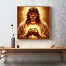 Pintura de diamantes 5D redonda, figura religiosa retrato de Jesús, pintura de diamantes DIY para adultos, kit de pintura de diamantes acrílicos para decoración de pared del hogar