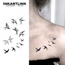 INKARTLINK 革命性技术纹身，半永久纹身，逼真纹身，鸟群，感人纹身，临时纹身，防水，真实纹身外观，小众设计纹身，果汁纹身，植物纹身 - 黑色 - 查看 1