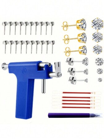 Reusable Ear Piercing Kit, Professional Salon Piercing Gun Tool With Silver Earrings, Suitable For DIY Nose, Lip, Ear Piercing At Home