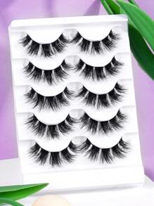 5pairs D Curl New Natural-Looking Thick & Fluffy False Eyelashes, DIY Ultra Fine Stem, Light Burden On The Eyes,Dramatic Lashes Suitable For Daily, Party And Travel Use,Thick Curly Fluffy Volume False Eyelashes Mink Lashes Cat-Eye Look Wispy Long 17mm 8D Volume Fake Eyelash Strips Foxy Eye Lifting Look Extension Full Eyelash Strip To Lengthen And Volumize The Outer Corner Of Your Eye For Beauty Makeup - 黑色 - 查看 6