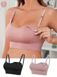 2pcs Adjustable Soft Maternity & Nursing Bras, Supportive Pregnancy Nursing Bras, Women's Lingerie - Multicolor - View 3