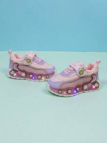 卡通松鼠设计 LED 发光运动鞋，PU 皮革透气，适合男孩和女孩 - 休闲、减震、防滑户外跑步和步行鞋，四季皆宜