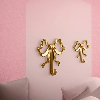 金色蝴蝶结挂钩，用于墙壁装饰，蝴蝶结黄铜挂钩，墙壁挂钩，创意新挂钩，北欧复古衣钩，金色衣帽钩，家用墙壁挂钩，复古多用途蝴蝶结黄铜螺丝钩，衣帽毛巾挂钩，多用途挂钩，浴室挂钩，客厅厨房装饰，家居装饰，卧室，浴室收纳，门衣架，厨房毛巾，挂钩，挂墙，壁挂式钥匙扣，墙壁钥匙扣，衣帽钩