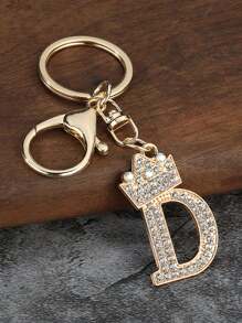 1 pieza Llavero de aleación de zinc con letra de cristal, elegante dije para bolso/mochila - accesorio perfecto para coche, bolso, escuela, lindo estilo gótico y Y2K