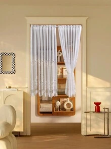 1 件白色弧形牡丹蕾丝杆口袋薄纱窗帘，简约田园风格半透明薄纱窗帘，适用于厨房、咖啡厅、客厅、办公室家居装饰 - 白色 - 查看 8