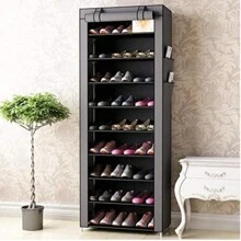 10-Tier Free Standing Shoe Rack Sturdy Shoe Rack Organizer For Closet Entryway Stackable Shoe Shelf With Dustproof Cover,Black