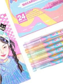 Marker pentru pictură acrilică, 24 de tonuri de piele și 24 de culori de macaroon, 24 de bucăți Marker acrilic lichid cu vârf moale, perii de artă impermeabile pentru stratificarea culorilor, lățimea pensulei de 1-5 mm, satisface nevoile personalului profesionist al desenului manual, potrivit pentru carton, Ceramica, Sticla, Plastic, Metal, Lemn Si Pther Suprafețele, acoperire puternică, culorile pot fi stivuite, rechizite școlare și de artă - Multicolor - Vizualizare 3