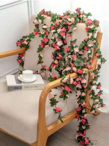 1 件 7.7 英尺花环，人造玫瑰藤花，带绿叶，可悬挂于房间、周年纪念、婚礼、生日、圣诞节墙壁拱门装饰，春季粉色花朵 - 彩色 - 查看 11
