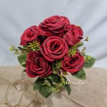 Artificial Button Bouquet With 7 Flowers For Party, Wedding, Home And Photo Decoration - Màu đỏ cổ điển - Xem 2
