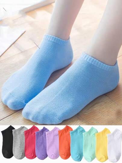 1/10 双婴儿儿童袜子糖果色低帮踝袜适合 8-12 岁男童女童校袜