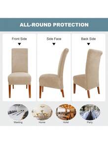 CMAKER Velvet Dining Chair Covers, Stretch Large Chair Slipcover, Spandex High Back Chairs Cover Elastic Washable Removable XL Chair Protector, Set Of 2, Beige