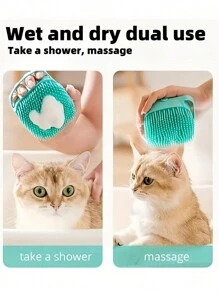 2pcs Pet Bathing Set,Pet Shampoo Brush Pet Bath Brush + Pet Toothbrush, Silicone Massage Rubber Bath Brush, Dog And Cat Bath Massage Glove Brush With Shampoo Reservoir For Dog And Cat Grooming Tools