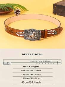1pc Vintage Western Cowboy Style Animal Buckle Embossed PU Leather Belt - Fits With Jeans, Dresses, Valentine Suitable For All Seasons