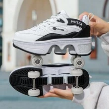 Outdoor Sports 4-Wheel Roller Skates, 2-In-1 Roller Skates/Inline Skates, Transformable Dual-Roller Skates For Men And Women, With Buttons And Wheels