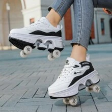 Outdoor Sports 4-Wheel Roller Skates, 2-In-1 Roller Skates/Inline Skates, Transformable Dual-Roller Skates For Men And Women, With Buttons And Wheels
