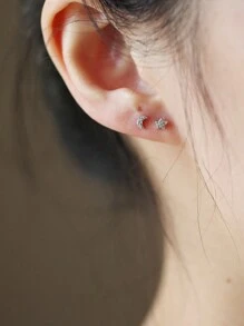 1 Pair Minimalist 925 Sterling Silver Star & Moon Asymmetric Earrings, Korean Jewelry Gift For Women, Friends, Birthday
