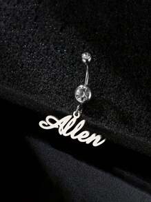 1PC[Customized Product] Customized Women's Name Navel Perforated Stainless Steel Personalized Plaque Navel Ring Pendant Sexy Simple Jewelry Gift Body Perforated Jewelry Valentine's Day Gift
