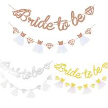 Gold Sliver And Rose Gold Bride To Be Banner Sign Double Sided Glitter Paper 3D Wedding Dress Rhinestone Bride Garland For Bridal Shower Engagement Wedding Bachelorette Just Married Party Decorations Supplies