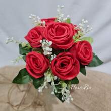 Artificial Button Bouquet With 7 Flowers For Party, Wedding, Home And Photo Decoration - Rojo - Ver 2