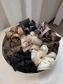 1入組女款多色仿真絲絲帶髮圈，單色簡約邊緣，適用於馬尾和包子頭休閒裝 - 卡其色 - 查看 2