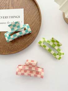3-Piece Set Of Women's Sweet And Cute Checkerboard Grip Clips, Made Of Acetic Acid Material For Daily Commuting Fixed Hair, Classic Style Plate Hair Medium Grip Clip, Valentine's Day Couple As Gift Hair Accessories, Hair Claw, Claw Clips, Hair Jaw Clip, Hair Clutch
