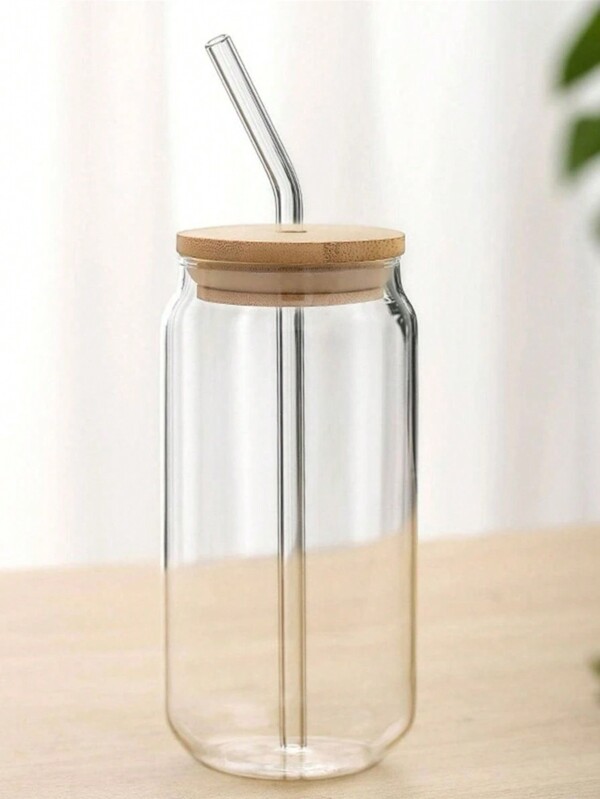 1pc 400ml/550ml Clear Straw Bottle, Modern Glass Coffee Cup For Home, Office Back To School