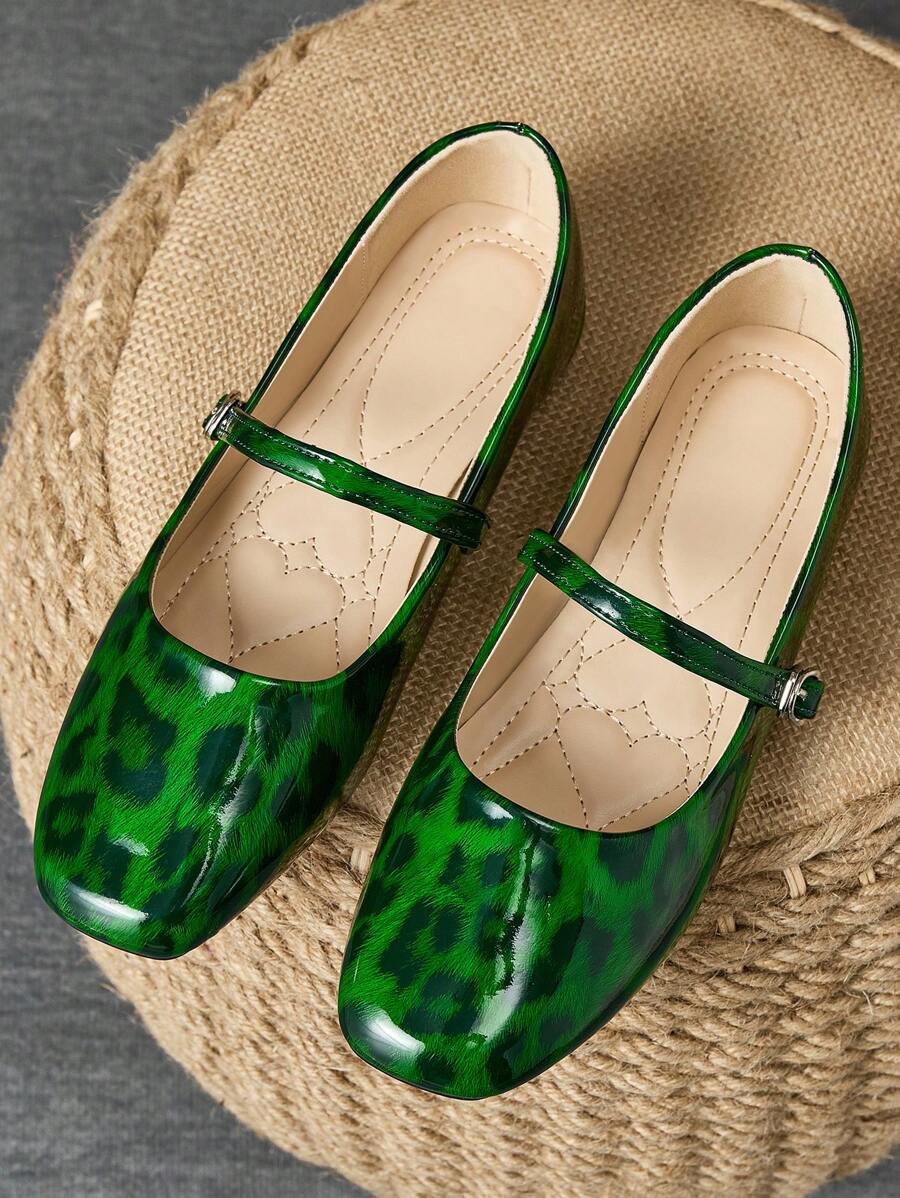Women's Fashion Square Toe Slip-On Shoes, Casual Versatile Office Wear, Outdoor Activities, Spring Autumn, High-End Sensibility Green Flat Mary Jane Shoes
