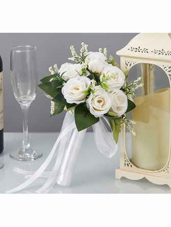 1pc Ditsy Floral Nonwoven White Rose Bridal Wedding Bouquet Prop, Modern Bride Photo Shooting Decor, Elegant & Suitable For All Seasons