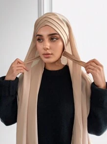 1pc 3-Layer Criss-Cross Headscarf, Convenient Hijab, Chiffon Muslim Headwrap